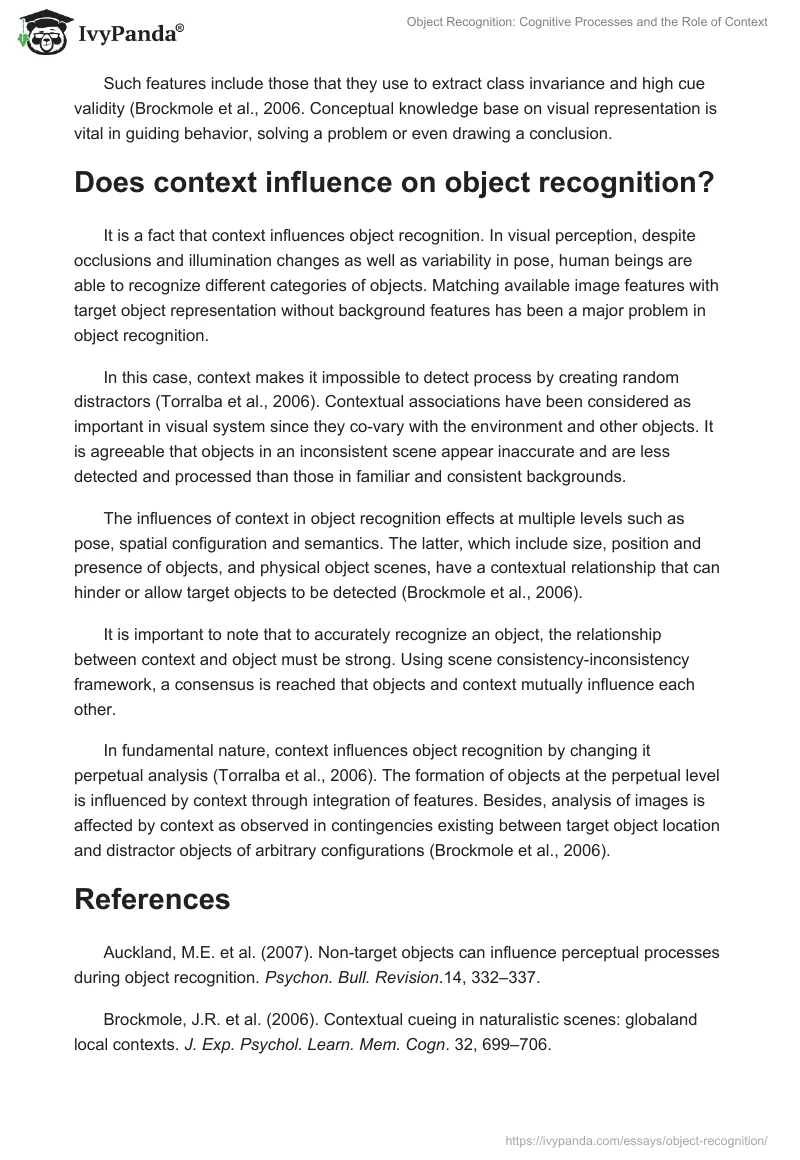 Object Recognition: Cognitive Processes and the Role of Context. Page 2