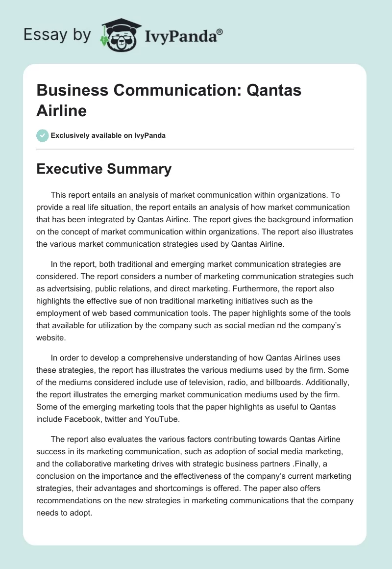Business Communication: Qantas Airline. Page 1