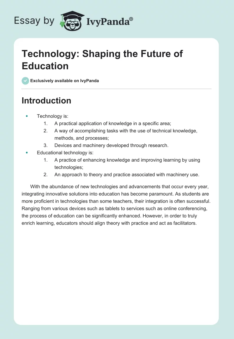 Technology: Shaping the Future of Education. Page 1