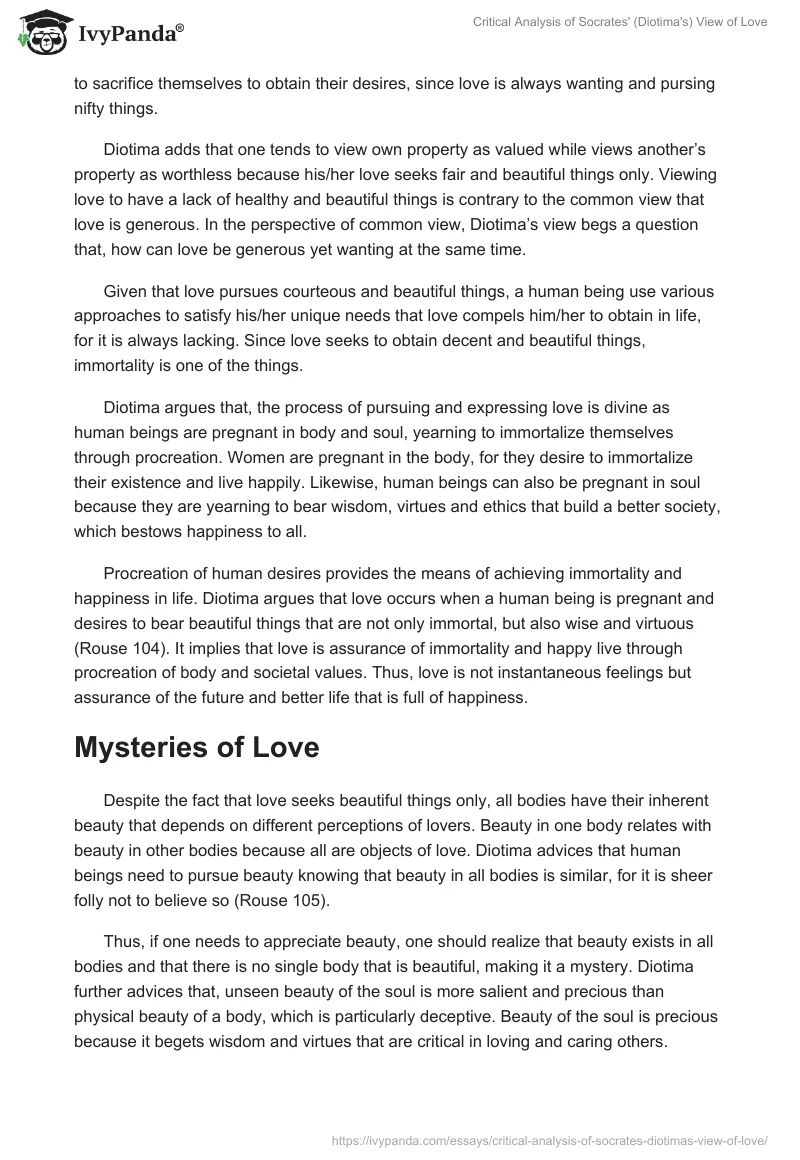 Critical Analysis of Socrates' (Diotima's) View of Love. Page 2