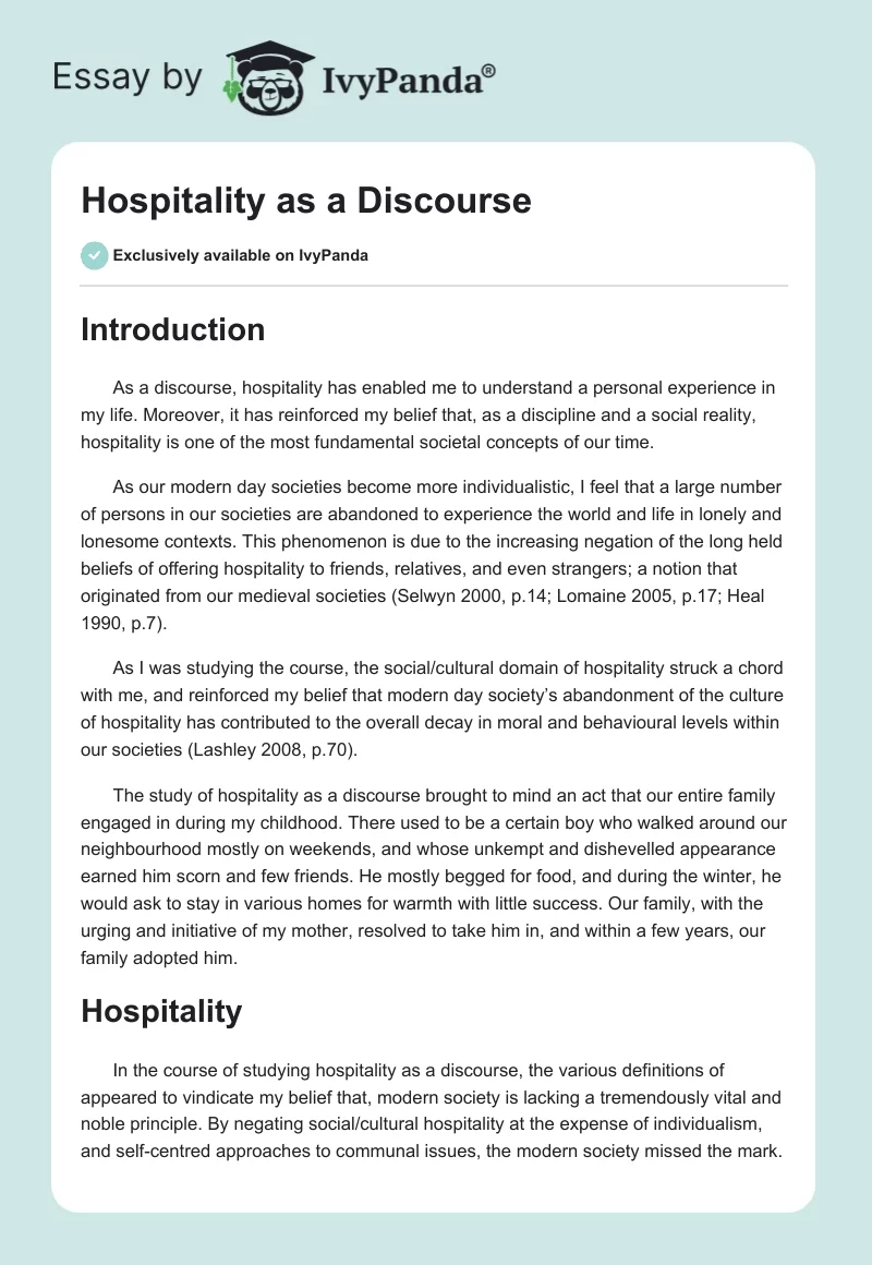 Hospitality as a Discourse. Page 1