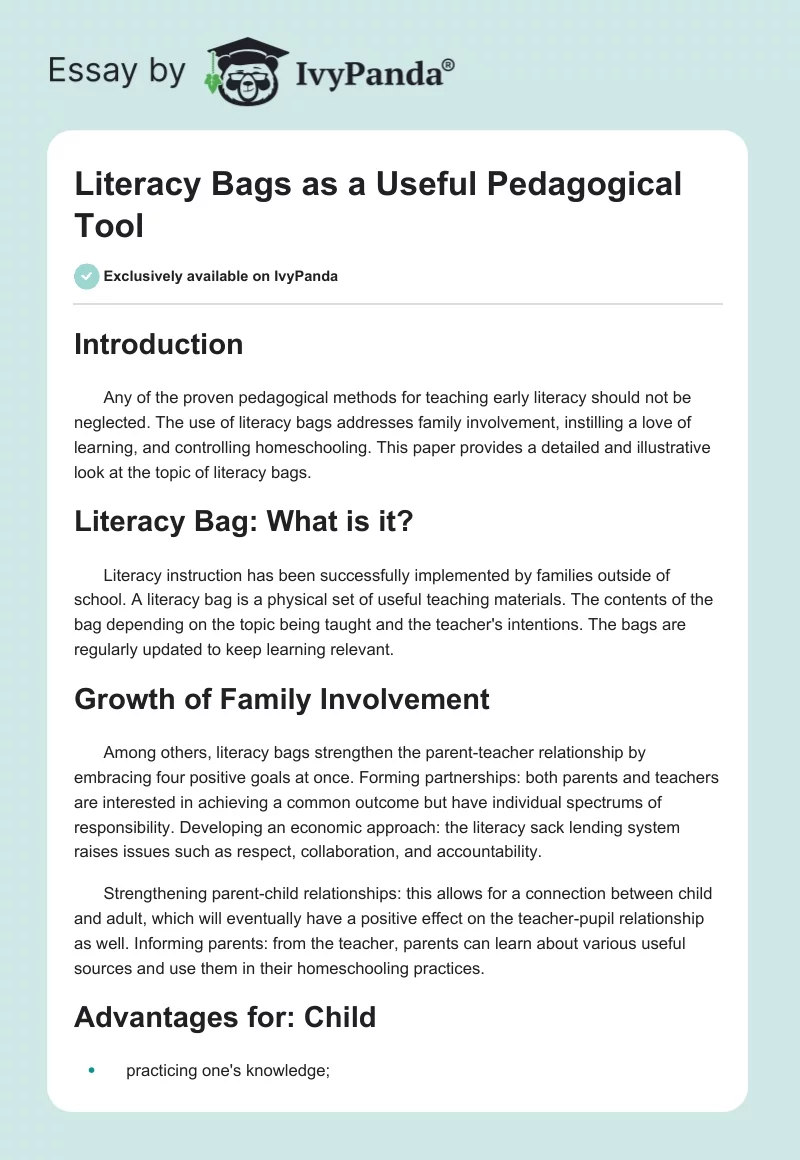 Literacy Bags as a Useful Pedagogical Tool. Page 1