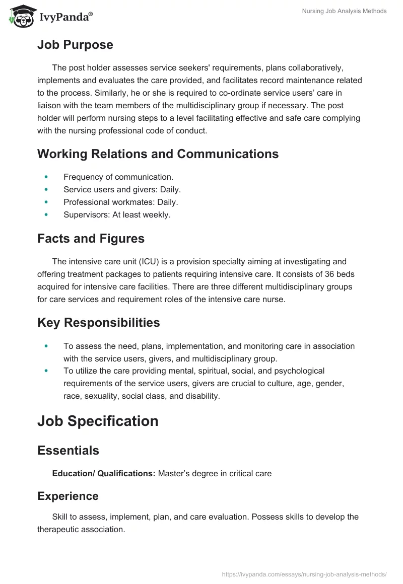 Nursing Job Analysis Methods. Page 2