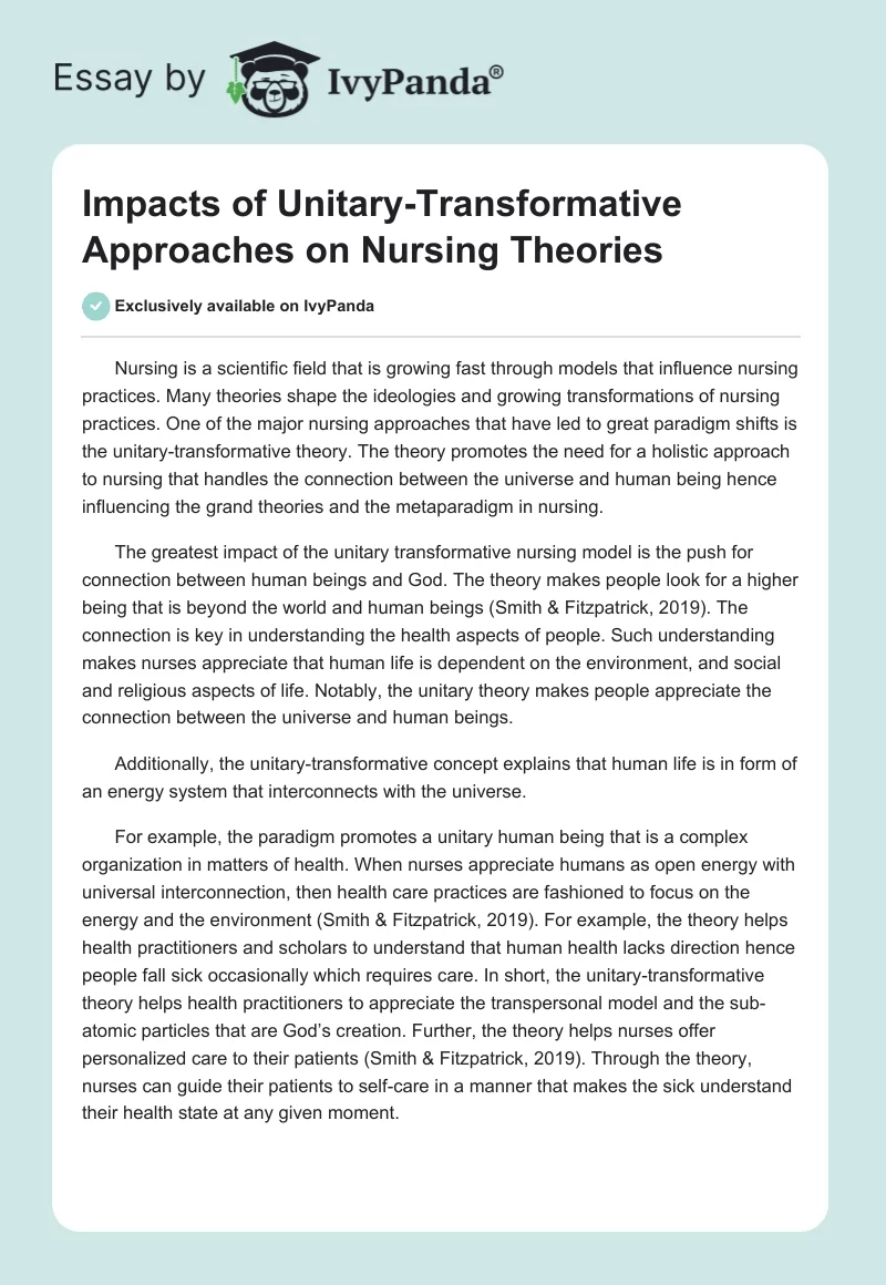 Impacts of Unitary-Transformative Approaches on Nursing Theories. Page 1