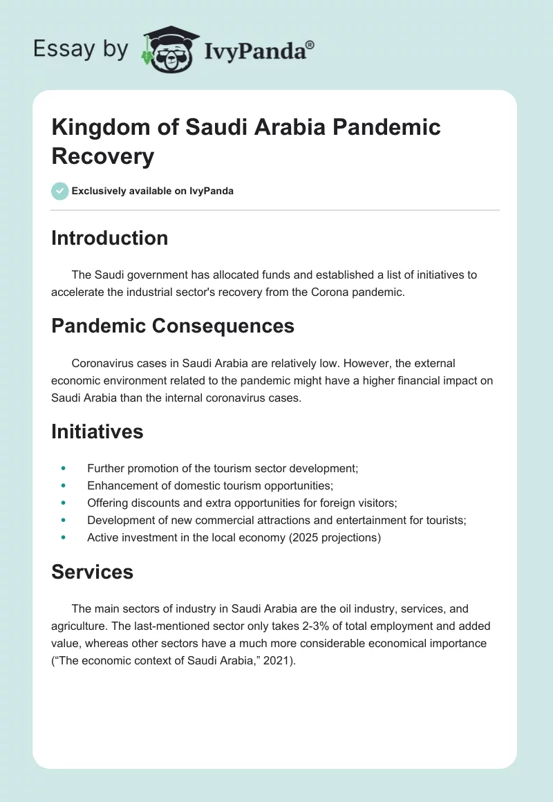 Kingdom of Saudi Arabia Pandemic Recovery. Page 1