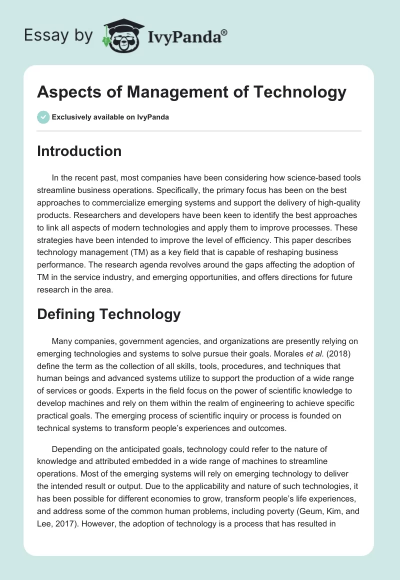 Aspects of Management of Technology. Page 1