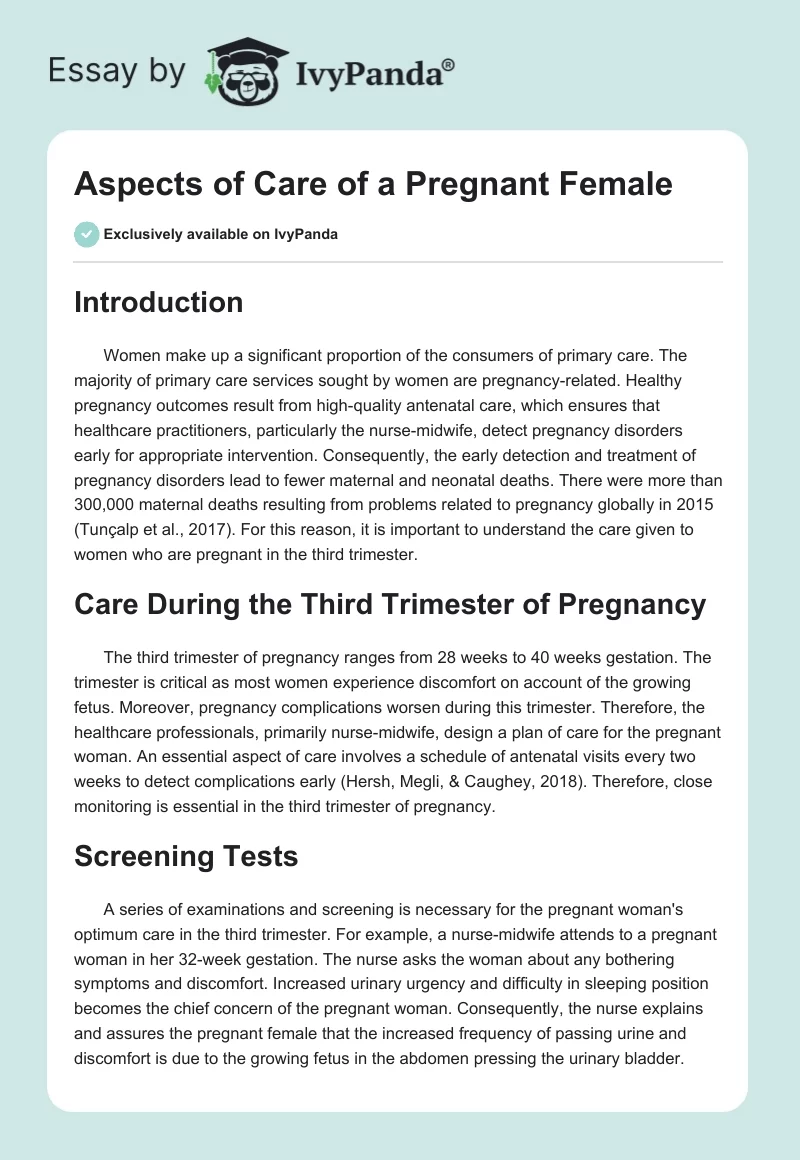Aspects of Care of a Pregnant Female. Page 1