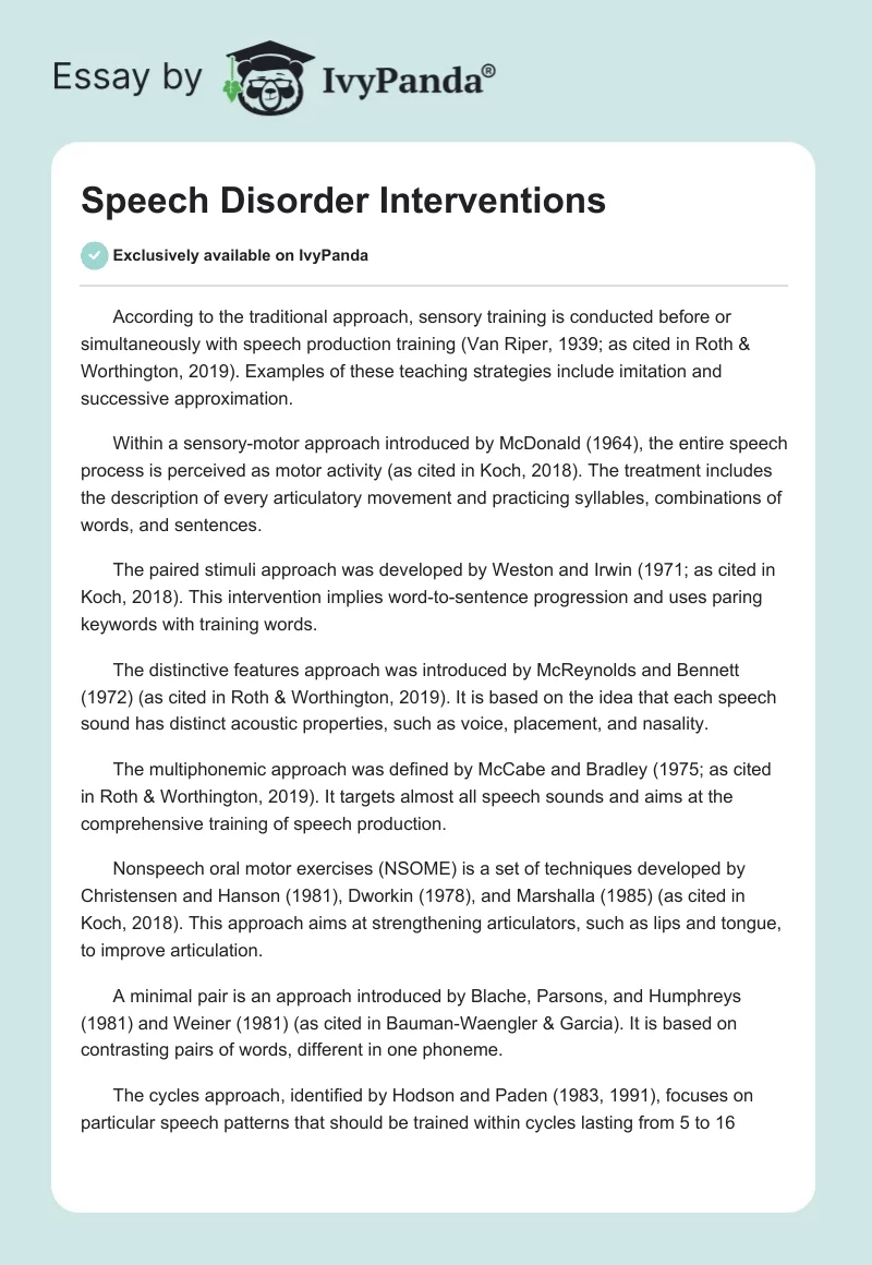 Speech Disorder Interventions. Page 1