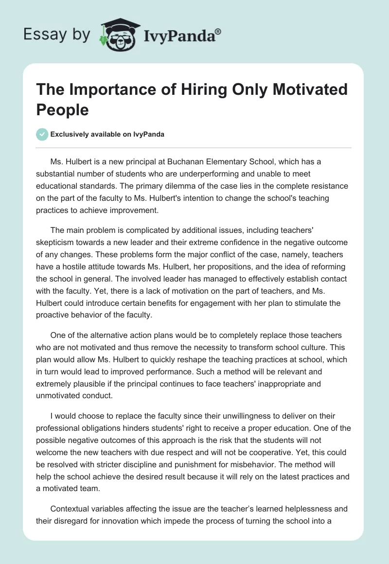 The Importance of Hiring Only Motivated People. Page 1