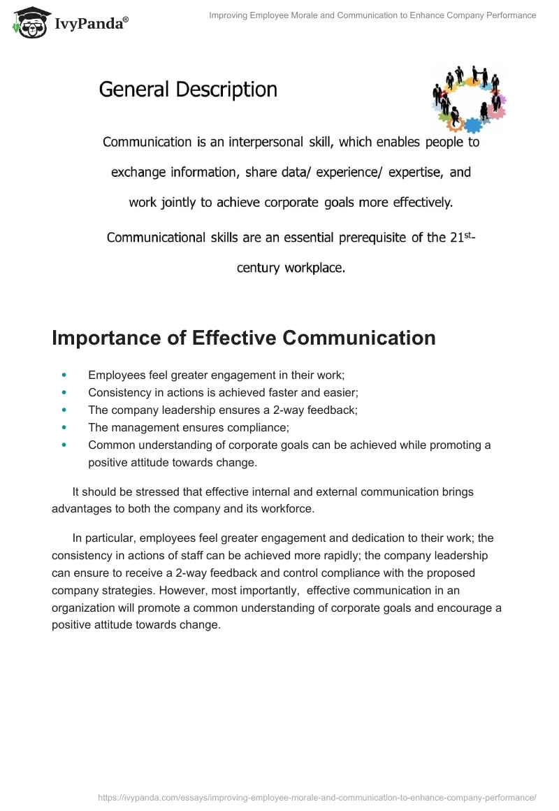 Improving Employee Morale and Communication to Enhance Company Performance. Page 2