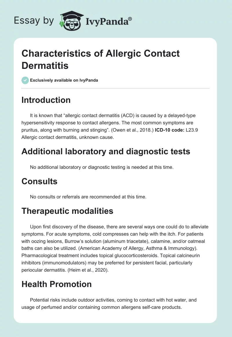 Characteristics of Allergic Contact Dermatitis. Page 1