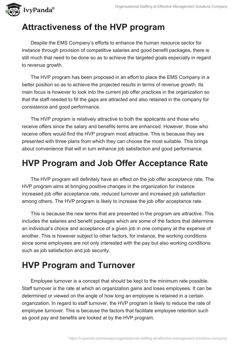 Organizational Staffing at Effective Management Solutions Company. Page 2