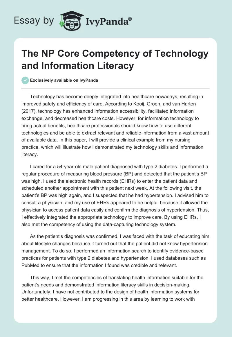 The NP Core Competency of Technology and Information Literacy. Page 1