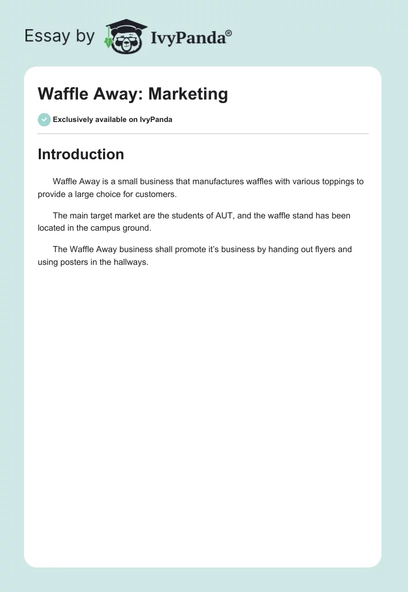 Waffle Away: Marketing. Page 1