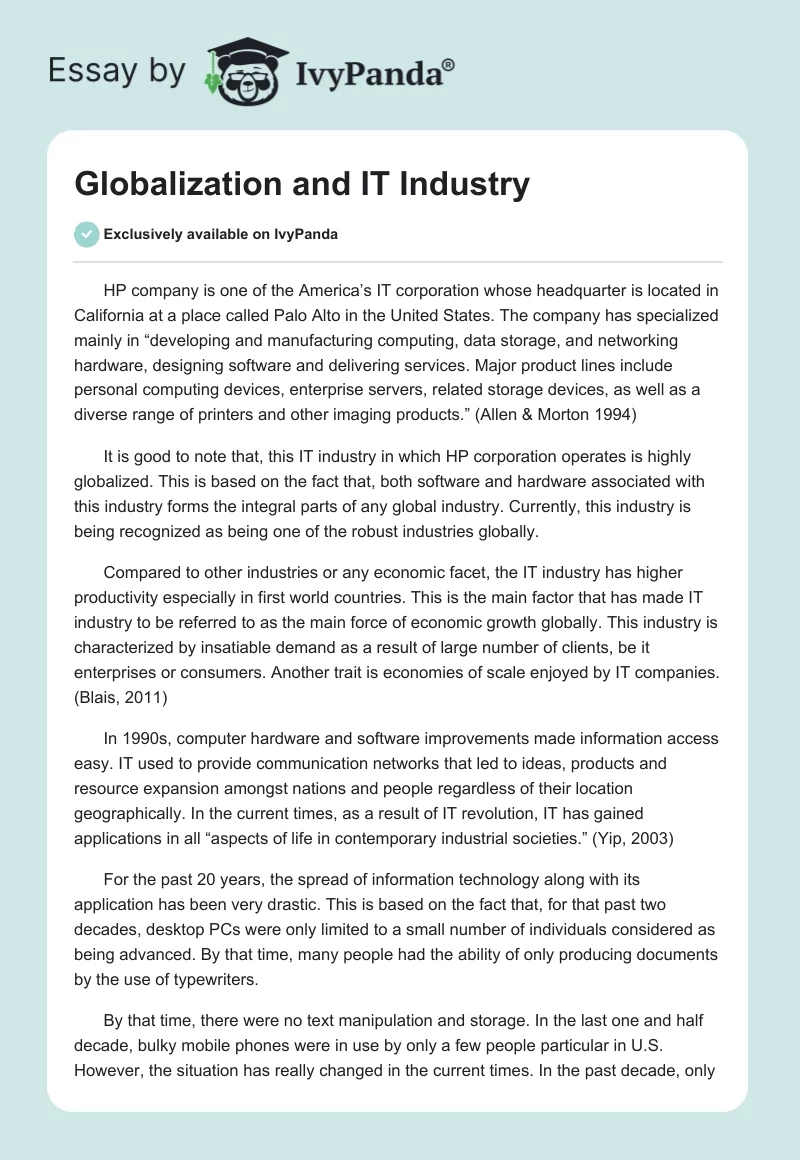 Globalization and IT Industry. Page 1