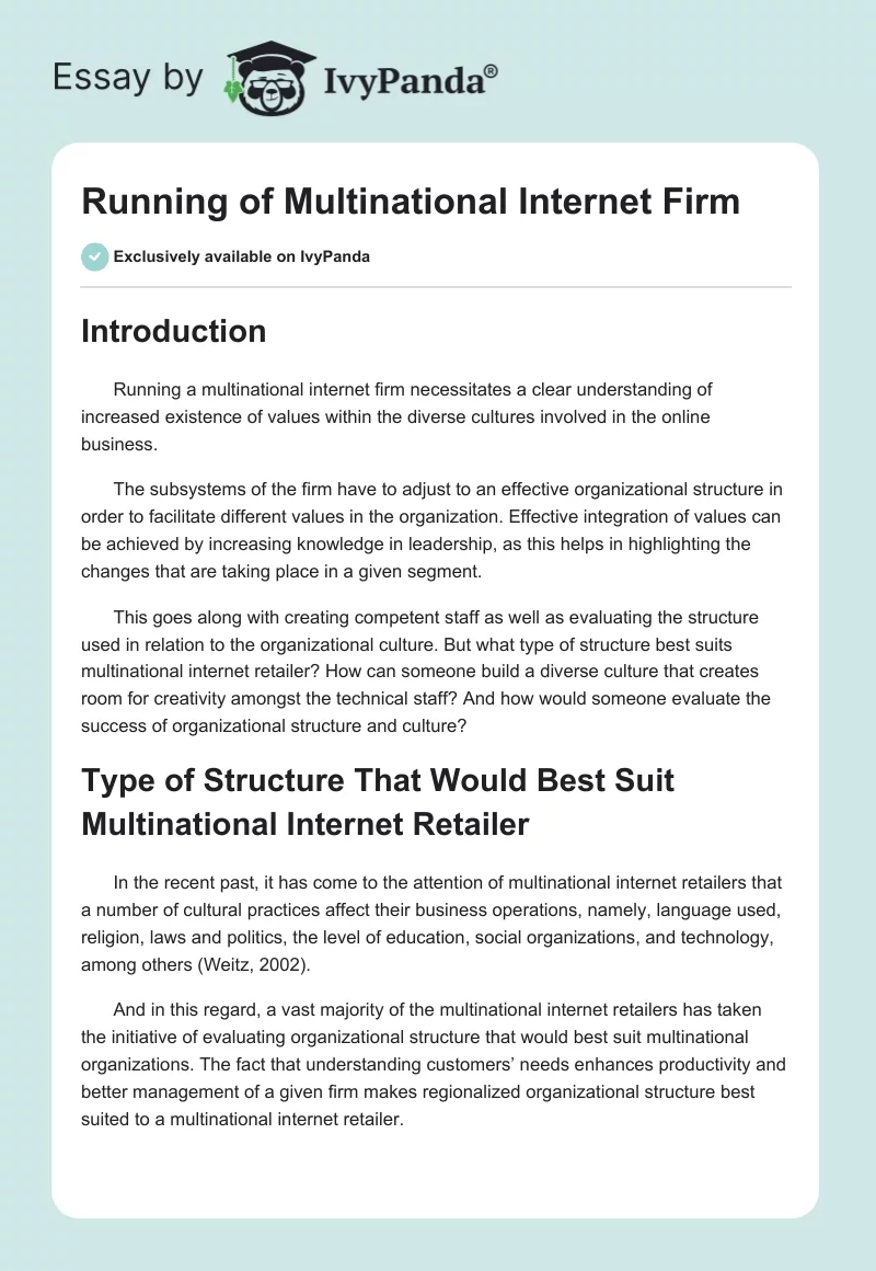 Running of Multinational Internet Firm. Page 1