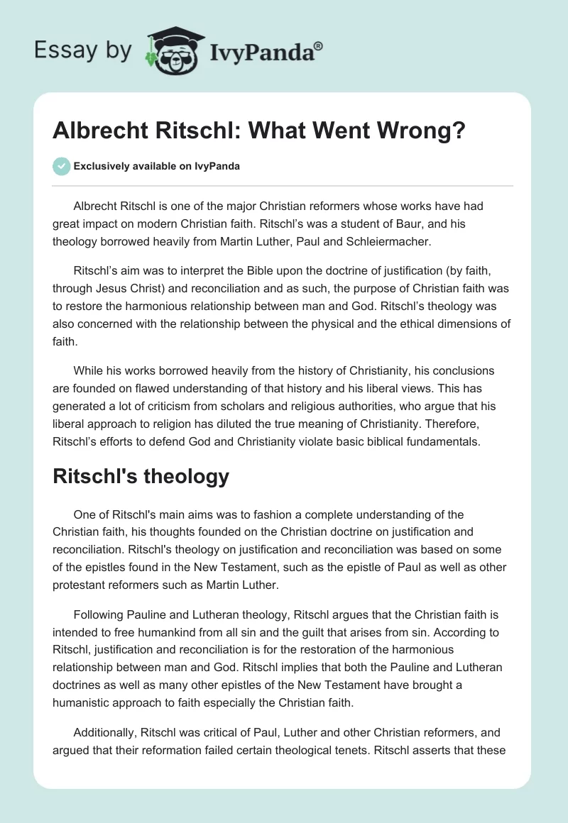 Albrecht Ritschl: What Went Wrong?. Page 1
