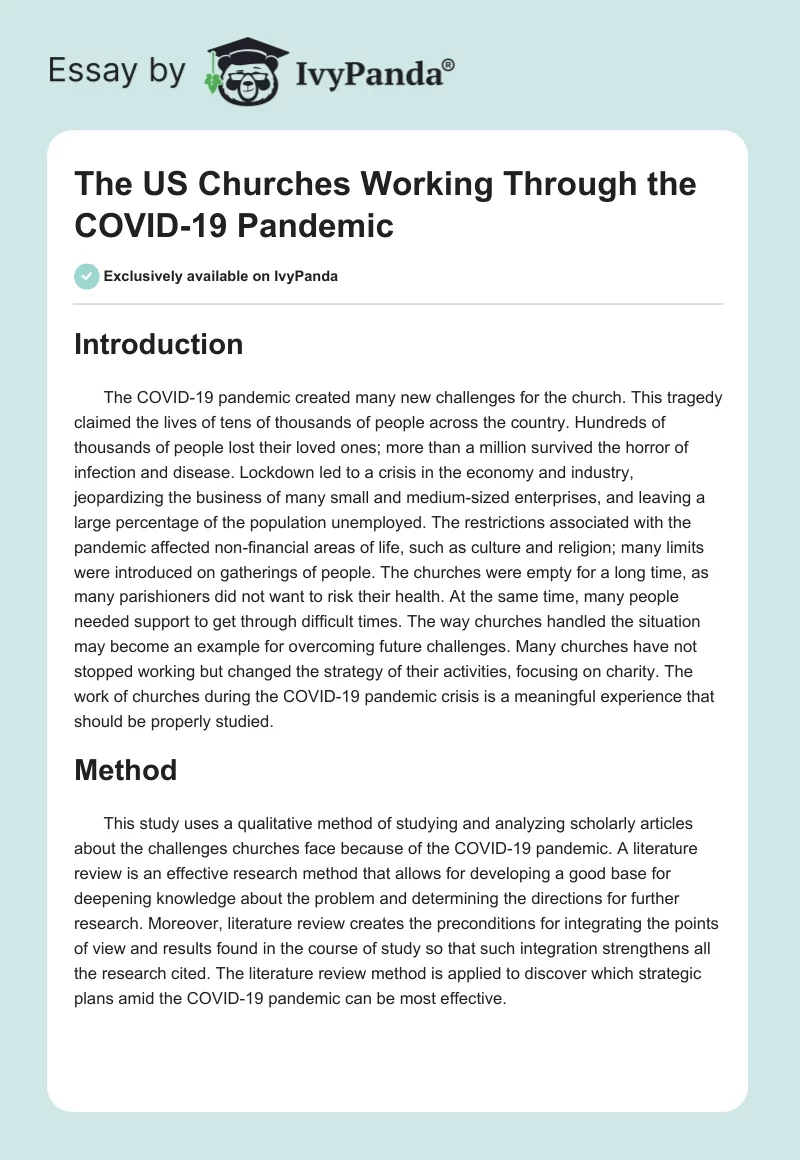 The US Churches Working Through the COVID-19 Pandemic. Page 1