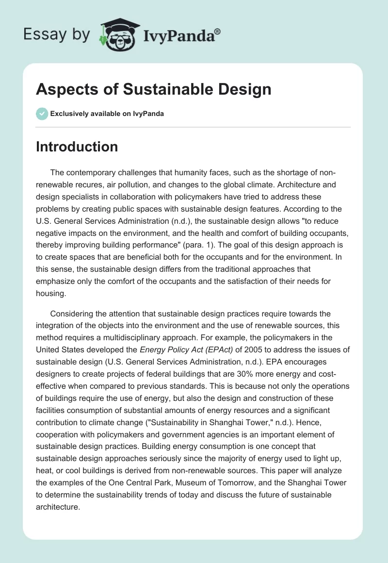 Aspects of Sustainable Design. Page 1