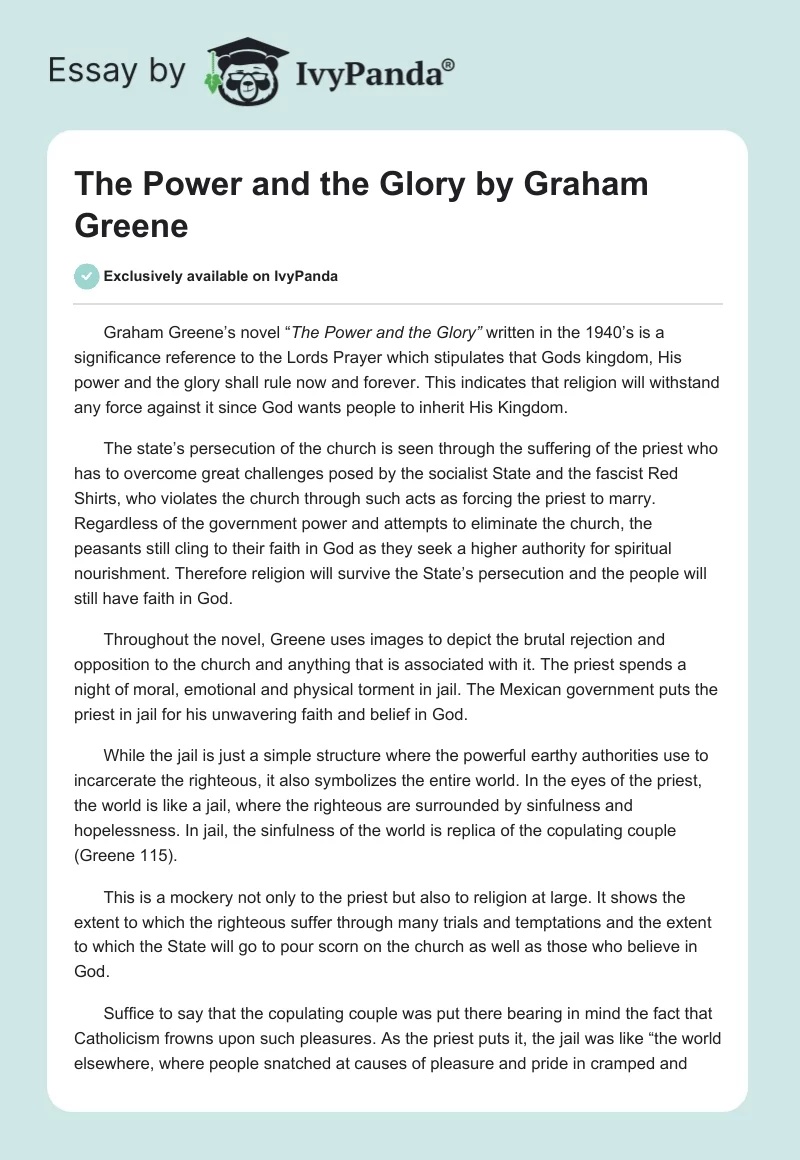 The Power and the Glory by Graham Greene. Page 1