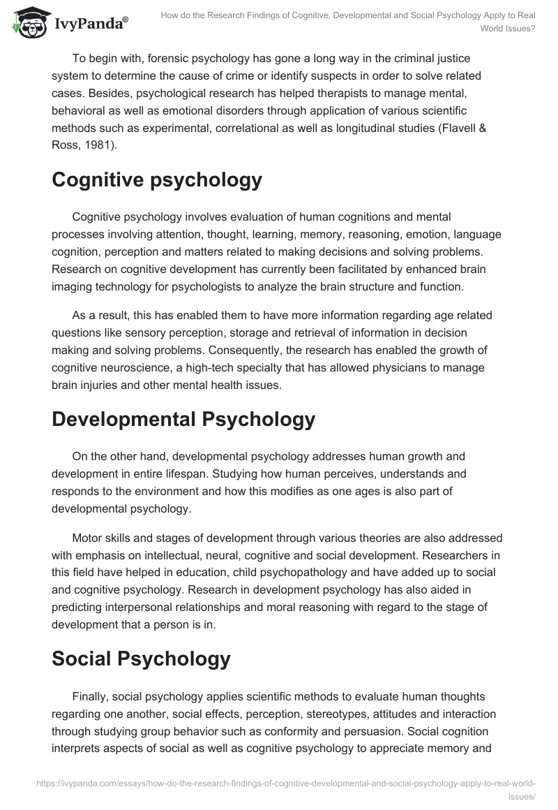 How Do the Research Findings of Cognitive, Developmental and Social Psychology Apply to Real World Issues?. Page 2
