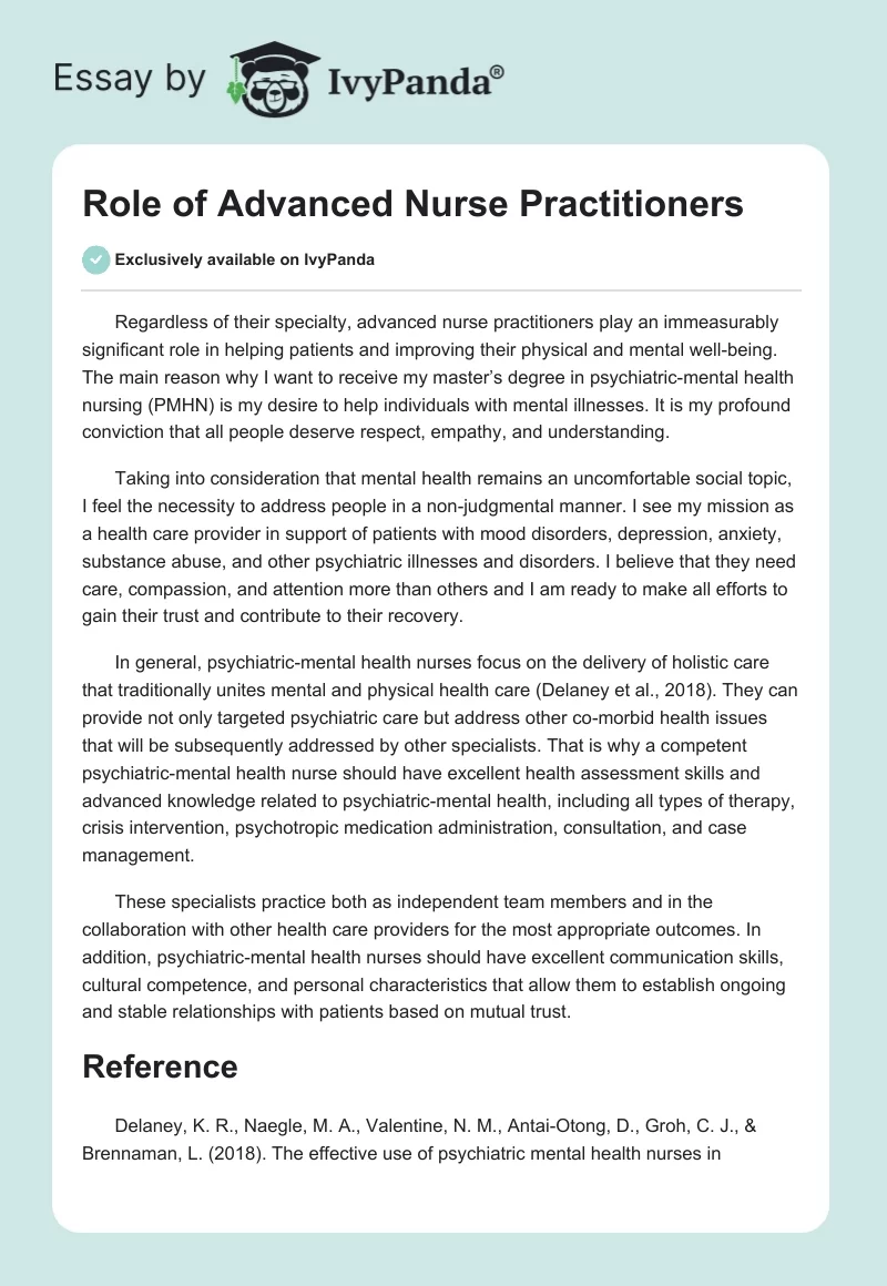 Role of Advanced Nurse Practitioners. Page 1
