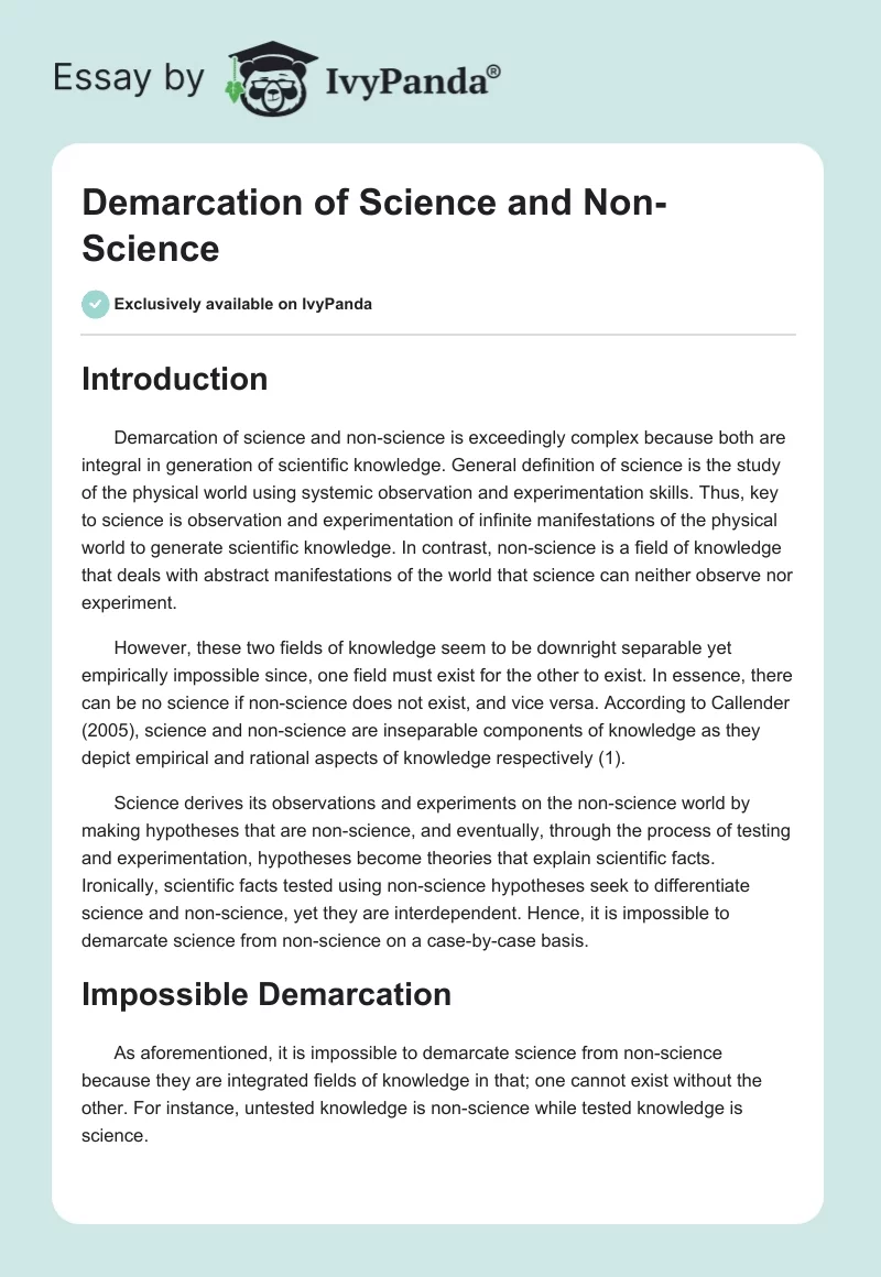 Demarcation of Science and Non-Science. Page 1