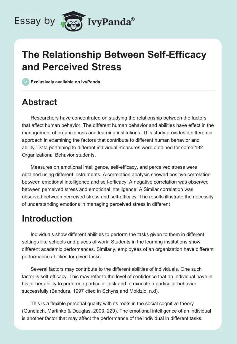 The Relationship Between Self-Efficacy and Perceived Stress. Page 1