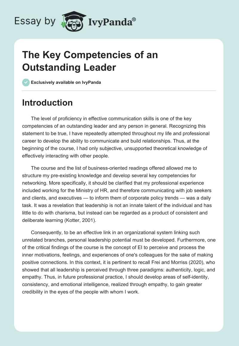 The Key Competencies of an Outstanding Leader. Page 1