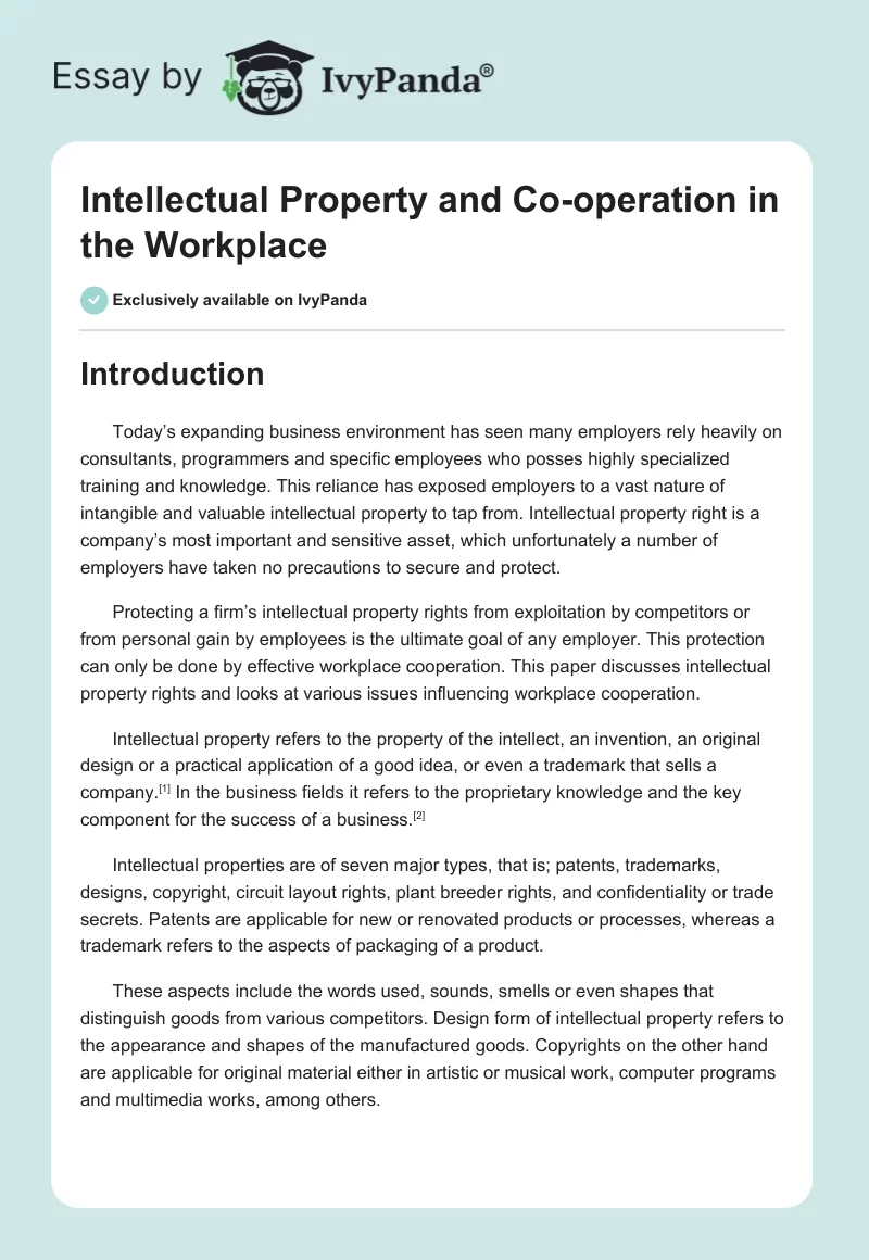 Intellectual Property and Co-operation in the Workplace. Page 1