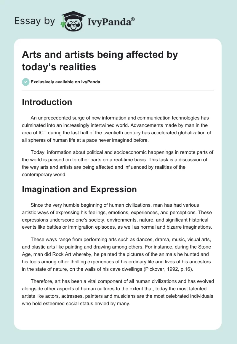 Arts and Artists Being Affected by Today’s Realities. Page 1