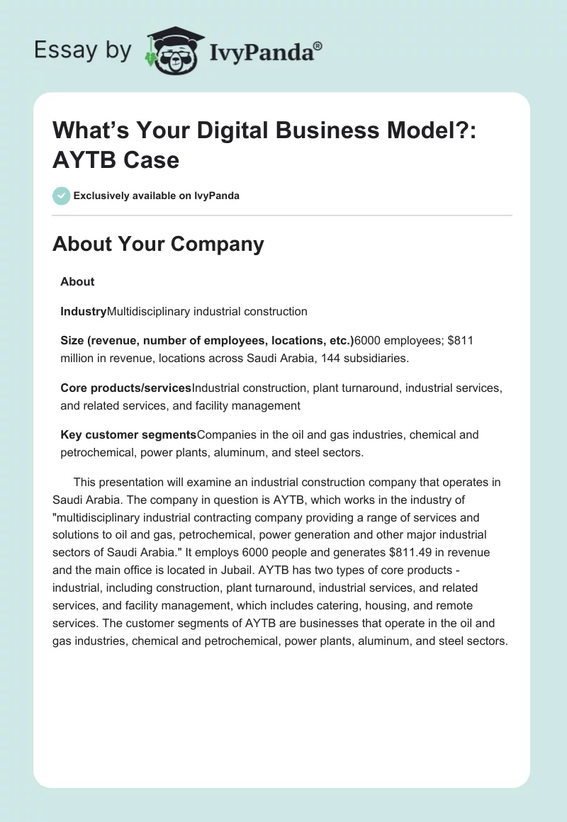 What’s Your Digital Business Model?: AYTB Case. Page 1
