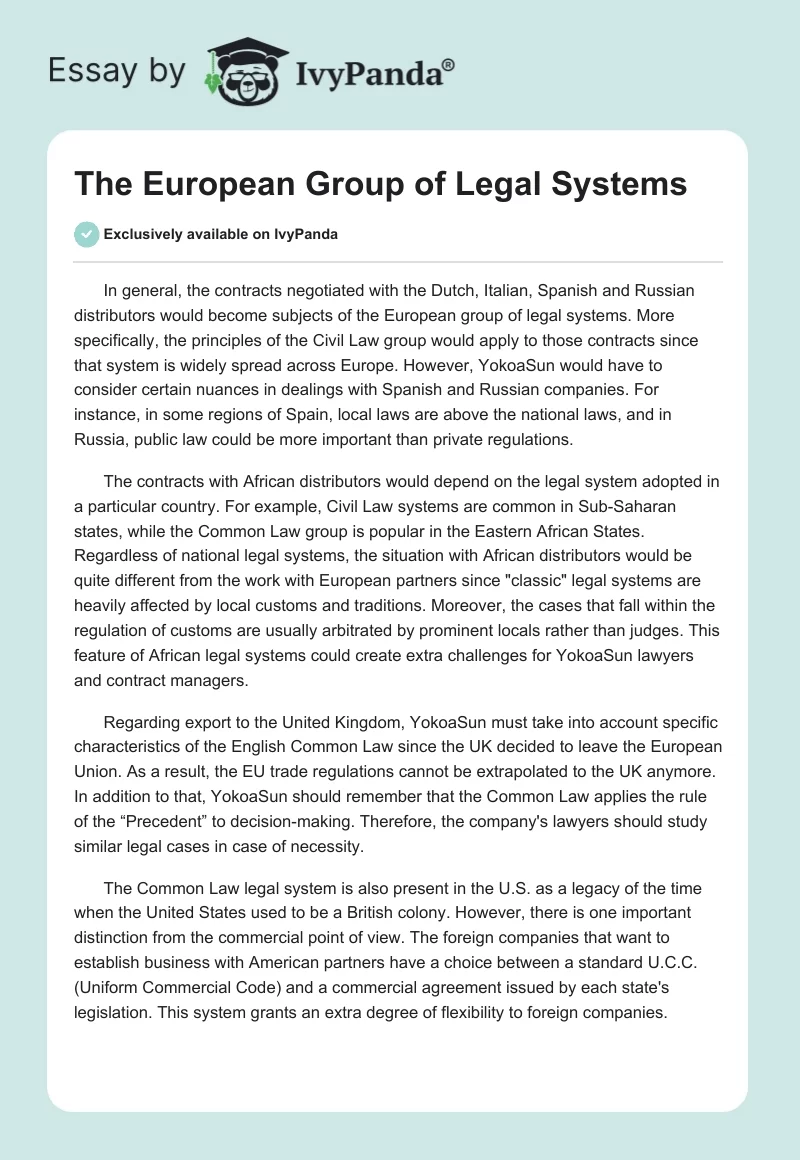 The European Group of Legal Systems. Page 1