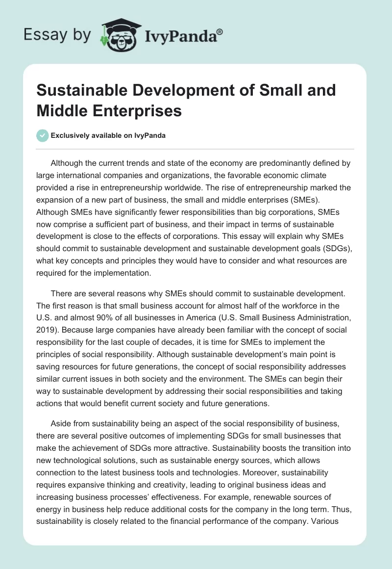 Sustainable Development of Small and Middle Enterprises. Page 1