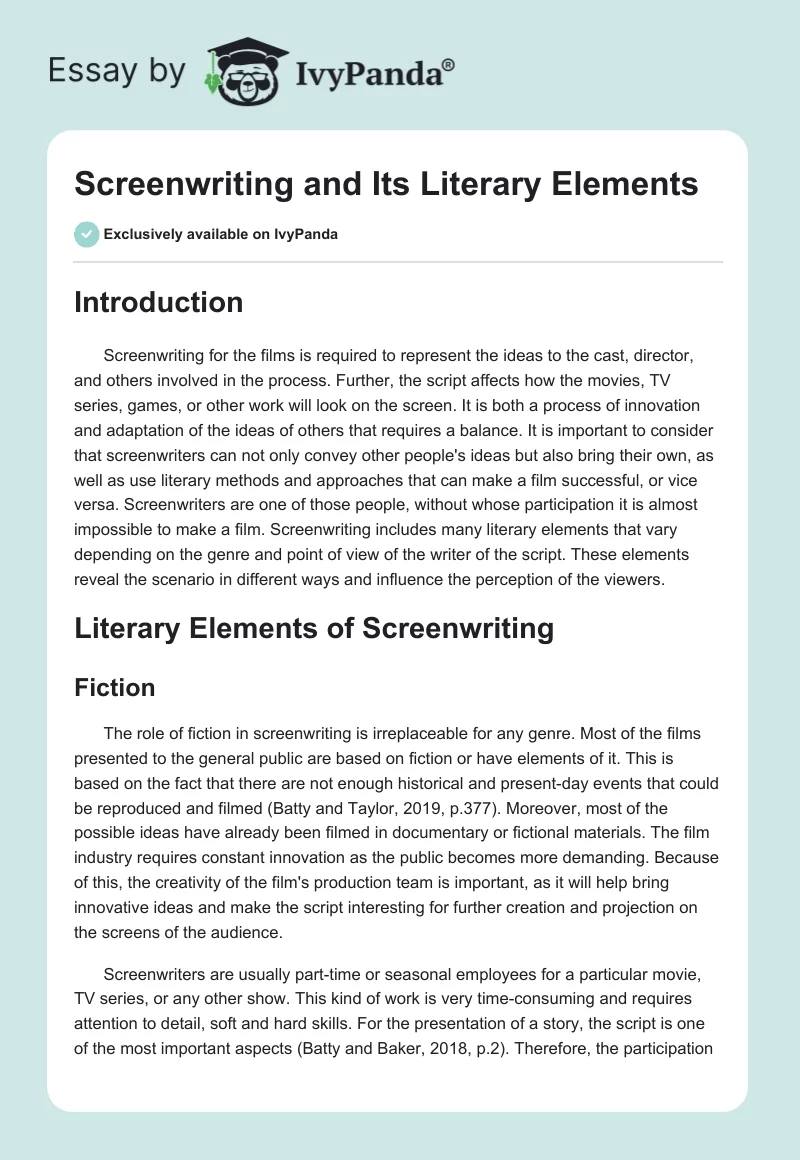 Screenwriting and Its Literary Elements. Page 1