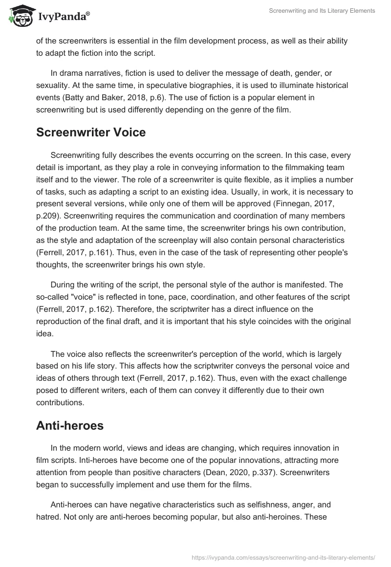Screenwriting and Its Literary Elements. Page 2