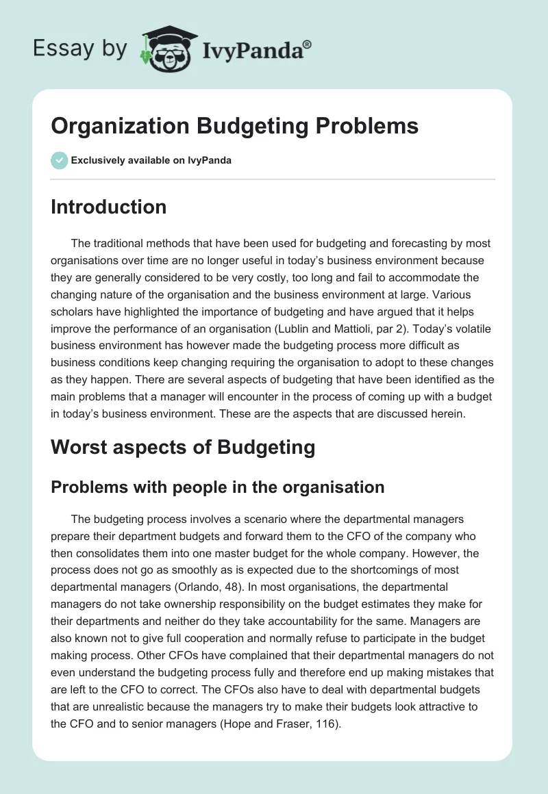 Organization Budgeting Problems. Page 1