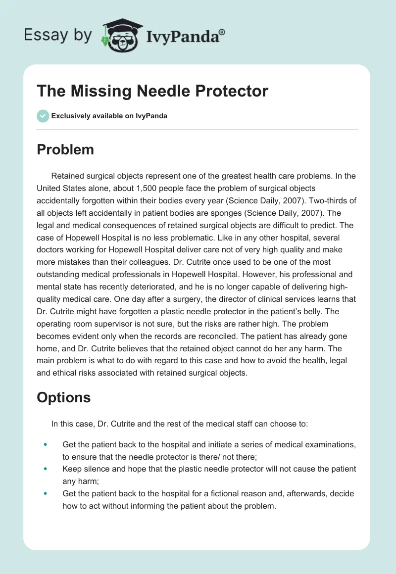 The Missing Needle Protector. Page 1
