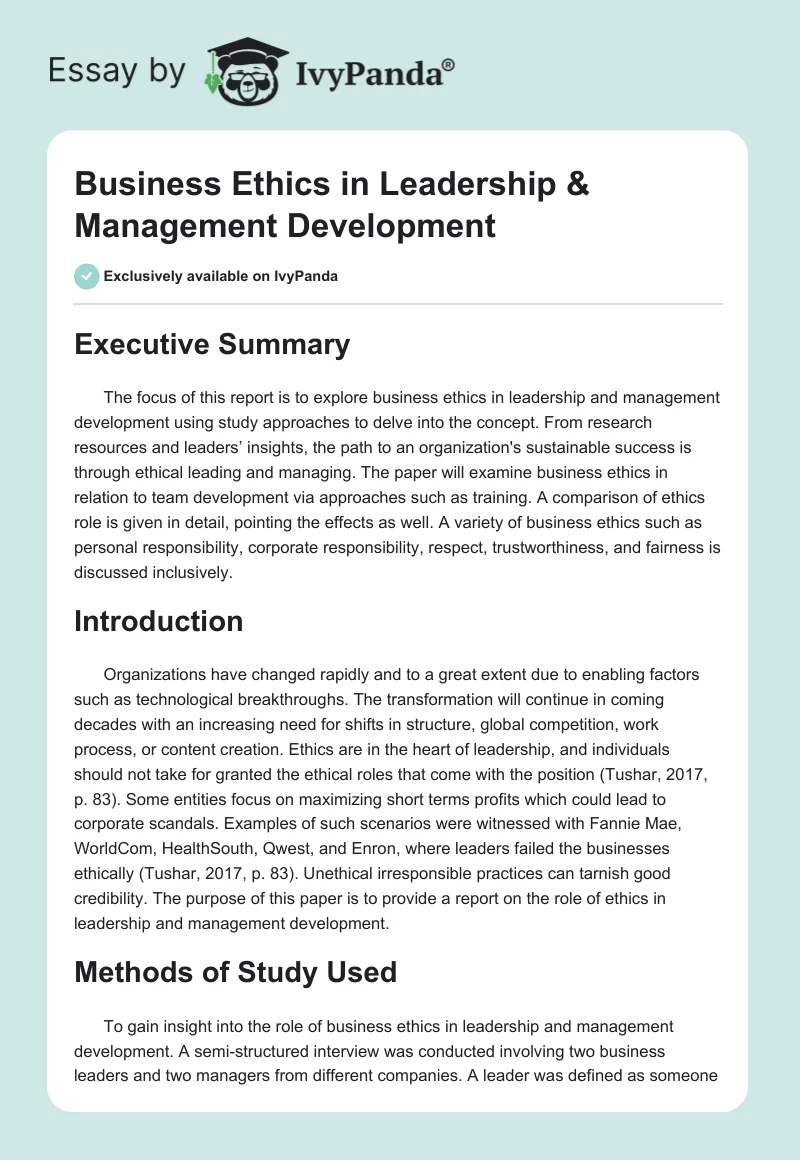 Business Ethics in Leadership & Management Development. Page 1
