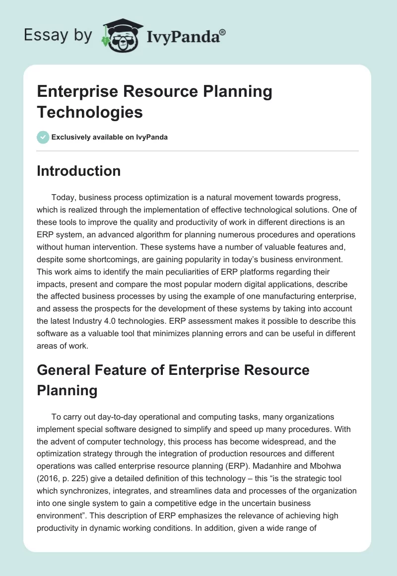Enterprise Resource Planning Technologies. Page 1
