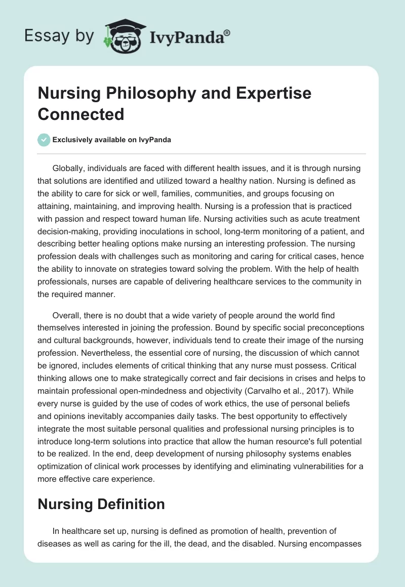 Nursing Philosophy and Expertise Connected. Page 1