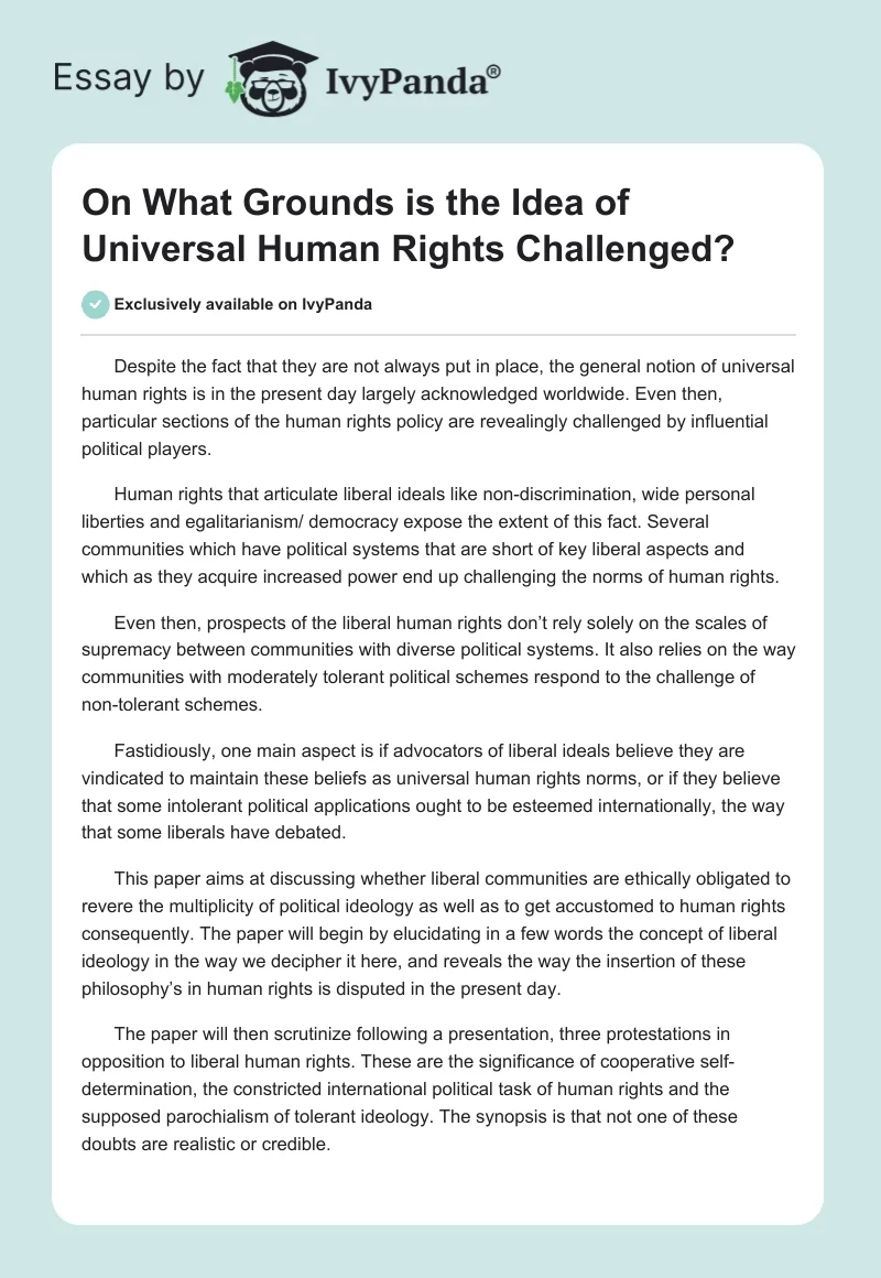 On What Grounds is the Idea of Universal Human Rights Challenged?. Page 1