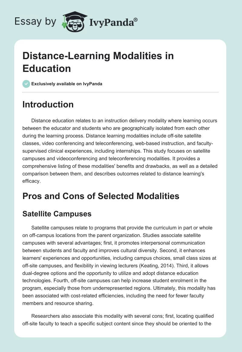 Distance-Learning Modalities in Education. Page 1