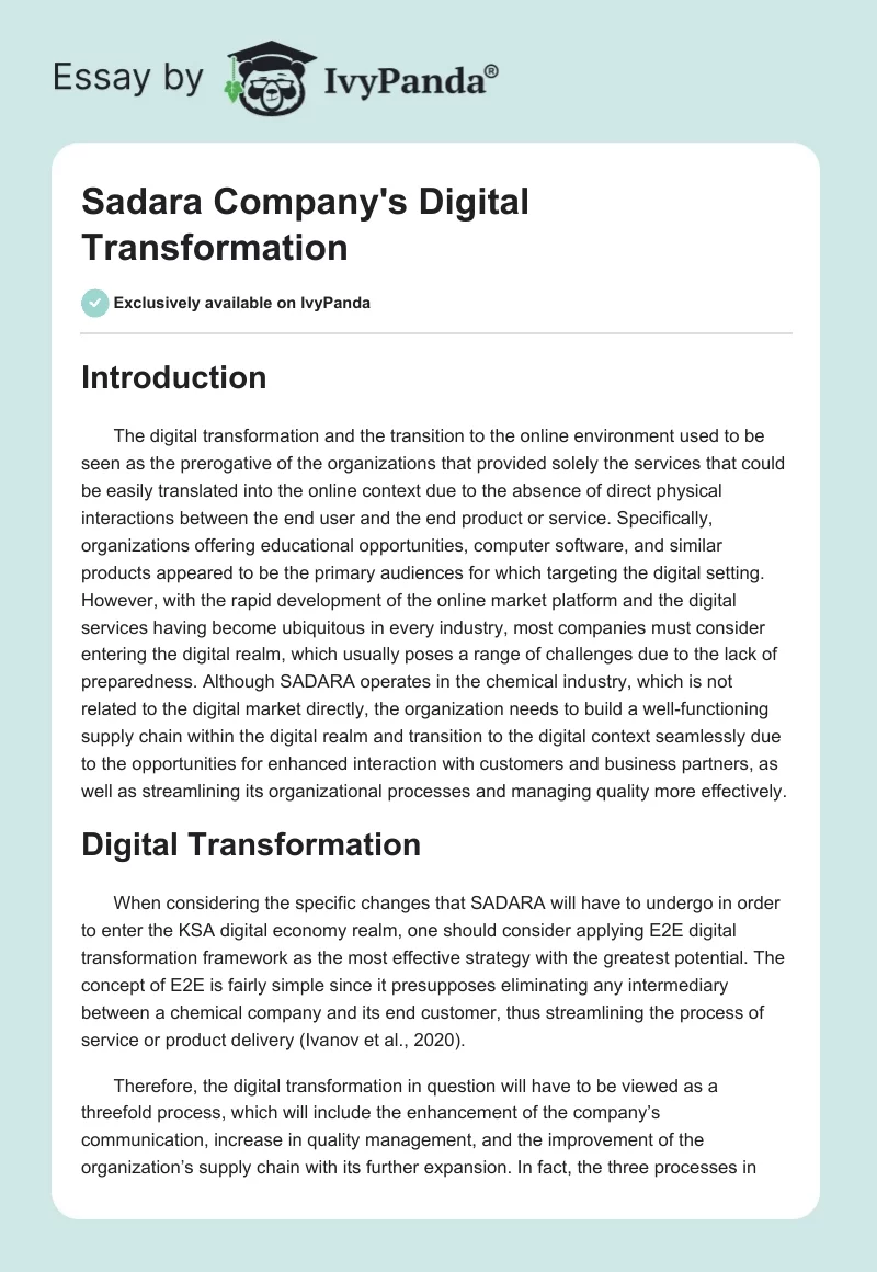 Sadara Company's Digital Transformation. Page 1