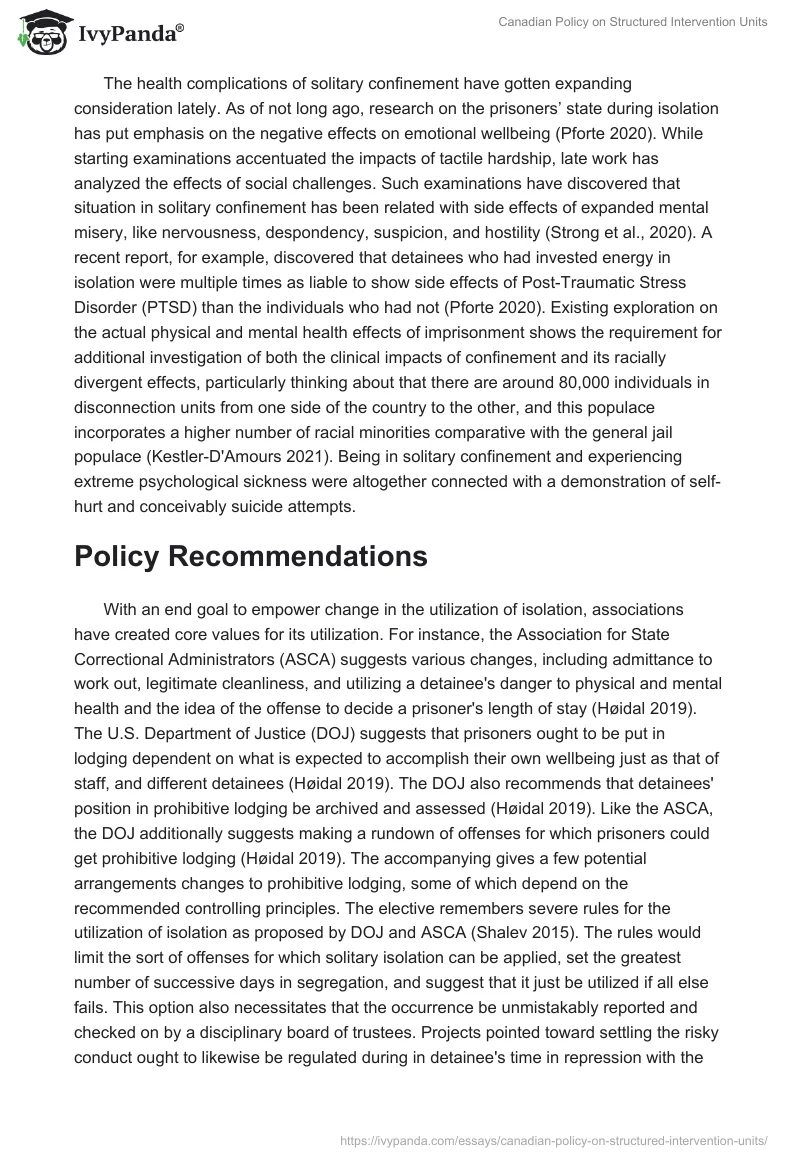 Canadian Policy on Structured Intervention Units. Page 4