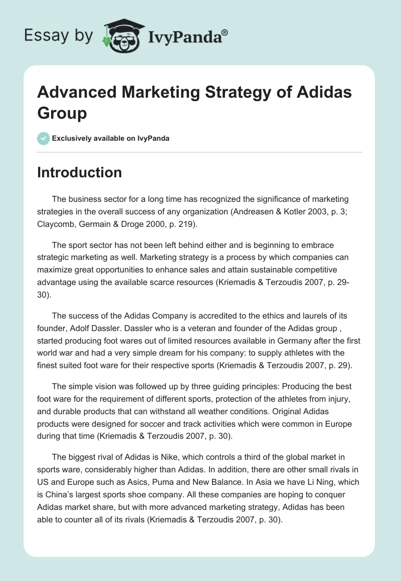 Advanced Marketing Strategy of Adidas Group. Page 1