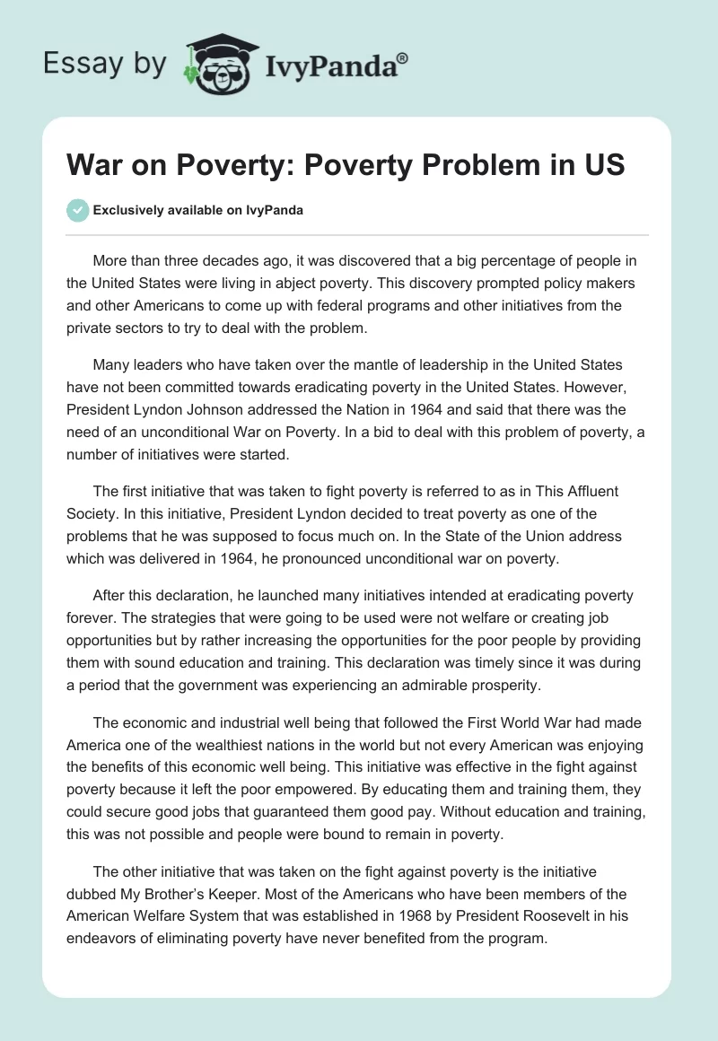 War on Poverty: Poverty Problem in US. Page 1