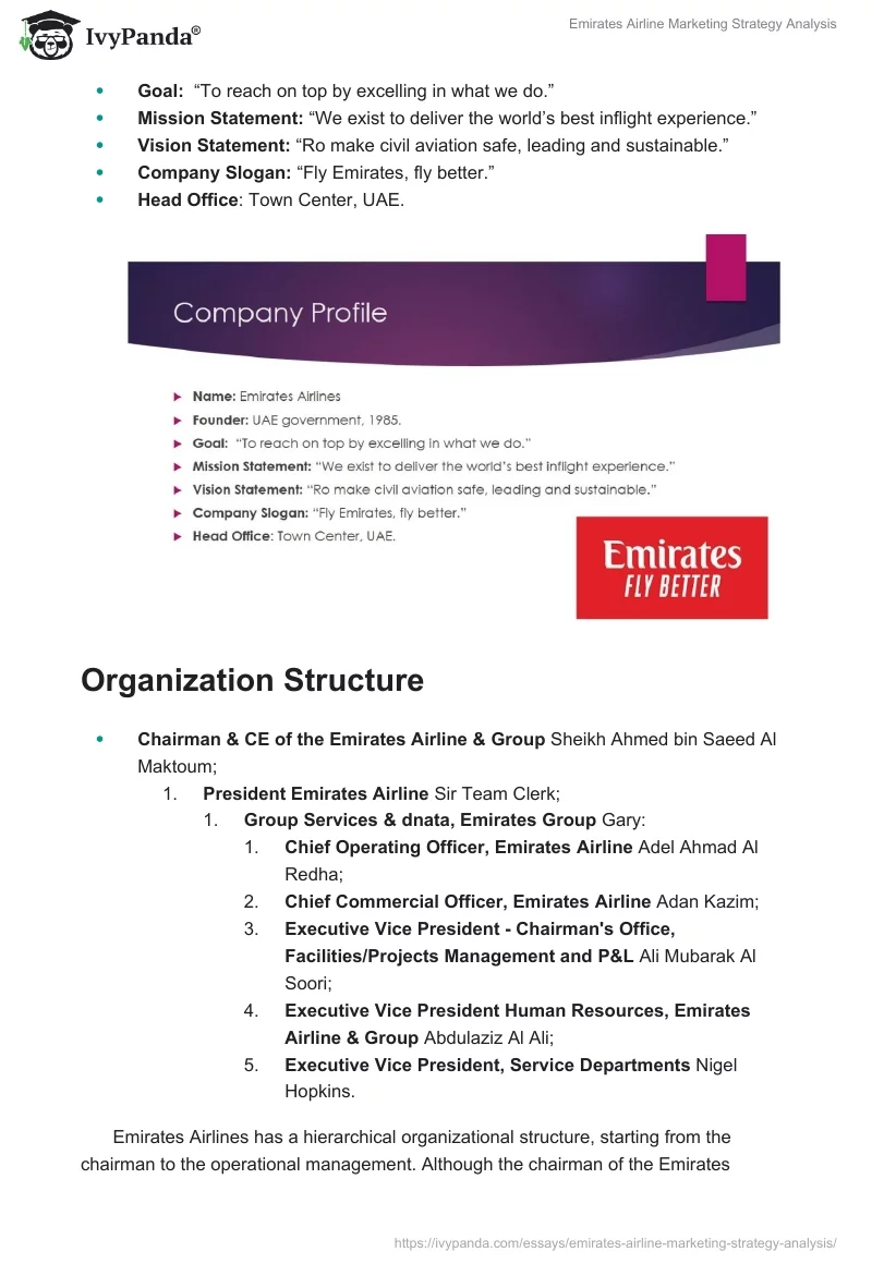 Emirates Airline Marketing Strategy Analysis. Page 2