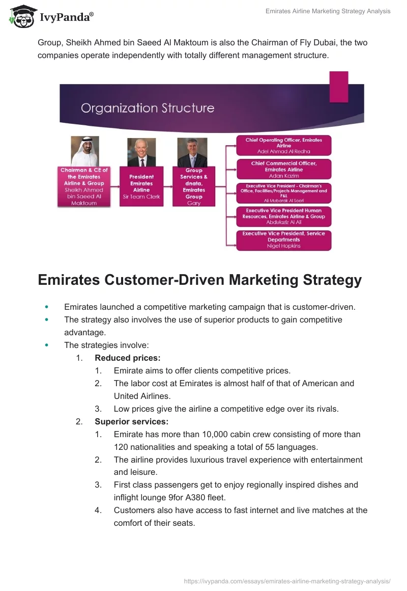 Emirates Airline Marketing Strategy Analysis. Page 3