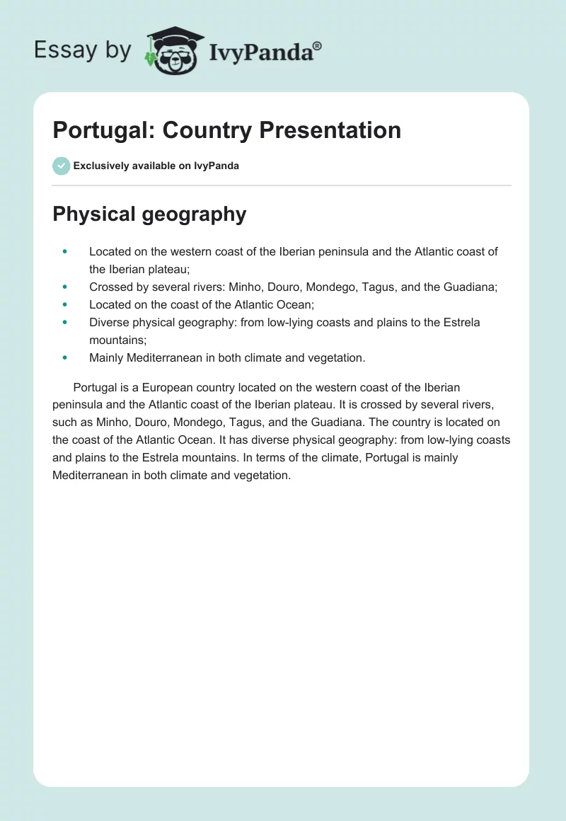 Portugal: Country Presentation. Page 1